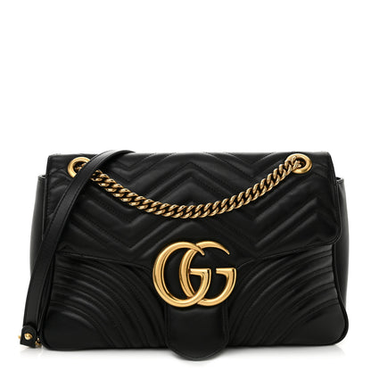 Gucci Calfskin Matelasse Medium GG Marmont Shoulder Bag Black 1 of 14