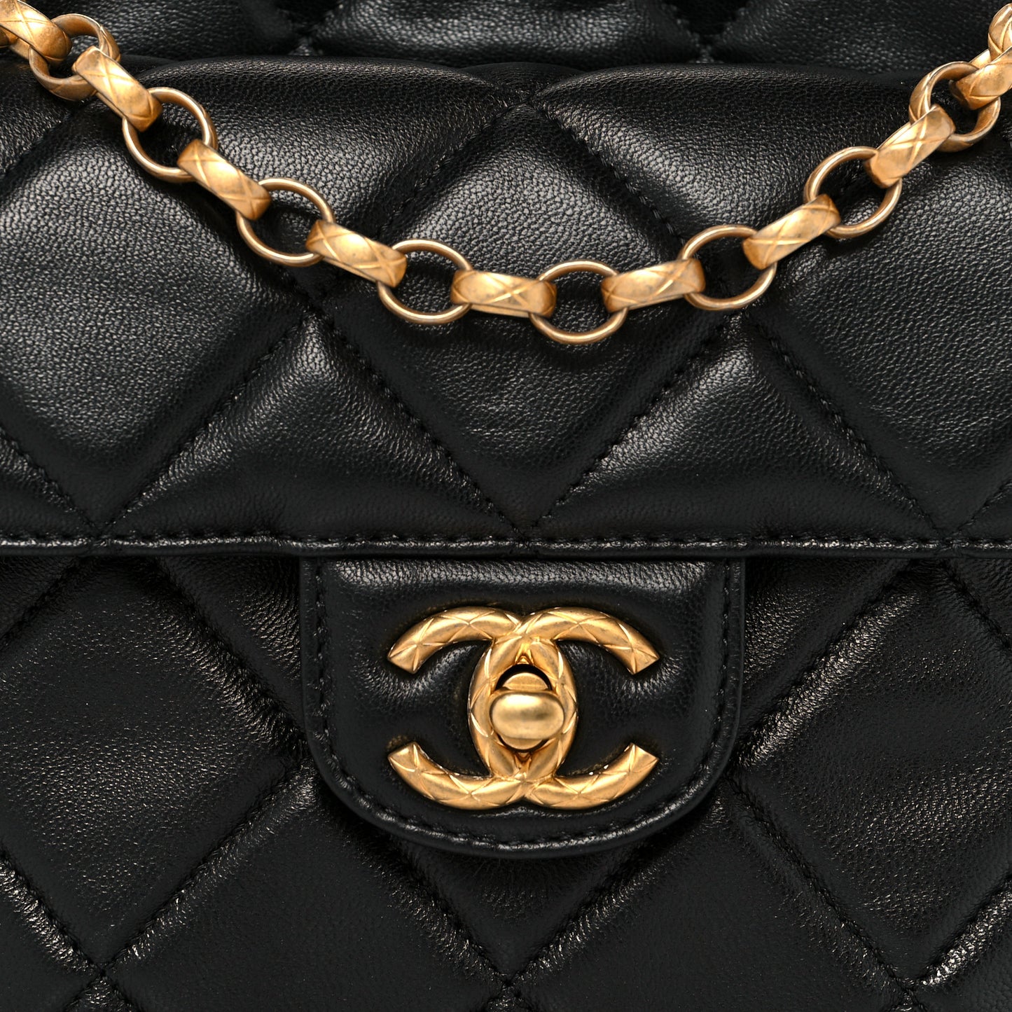 Lambskin Quilted Small Drawstring Shopping Bag With Flap Black
