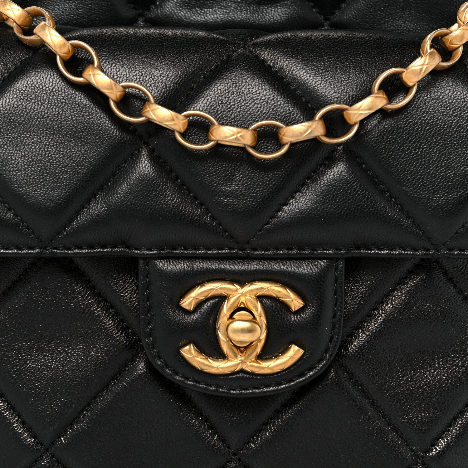 Chanel Lambskin Quilted Small Drawstring Shopping Bag With Flap Black 9 of 12