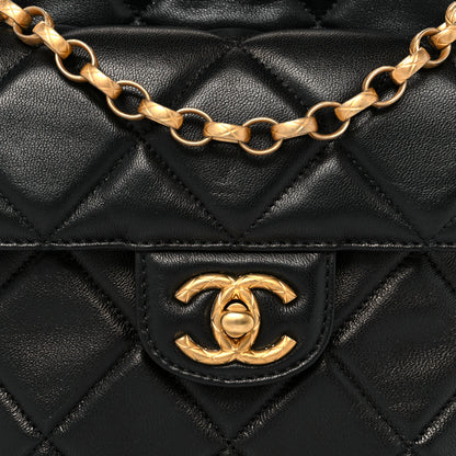 Chanel Lambskin Quilted Small Drawstring Shopping Bag With Flap Black 9 of 12