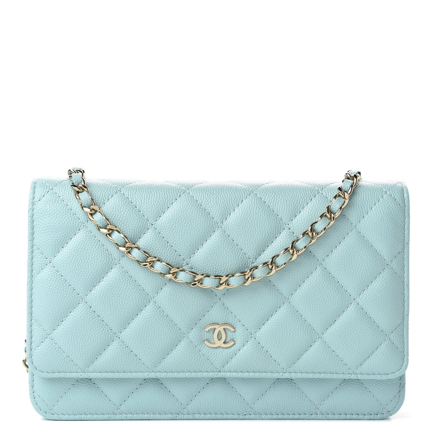 Caviar Quilted Wallet On Chain WOC Light Blue