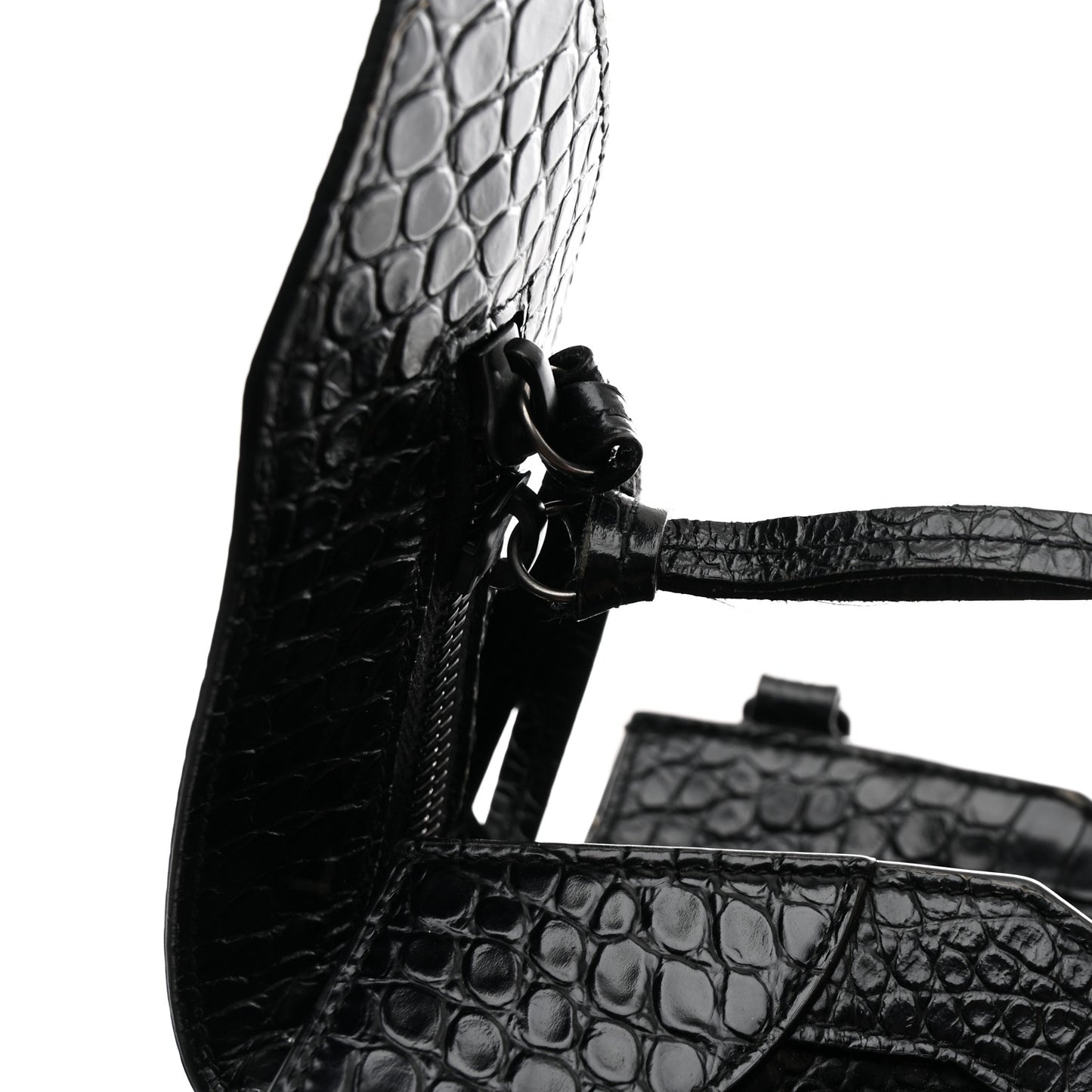Calfskin Crocodile Embossed Neo Classic Black Hardware Medium City Black
