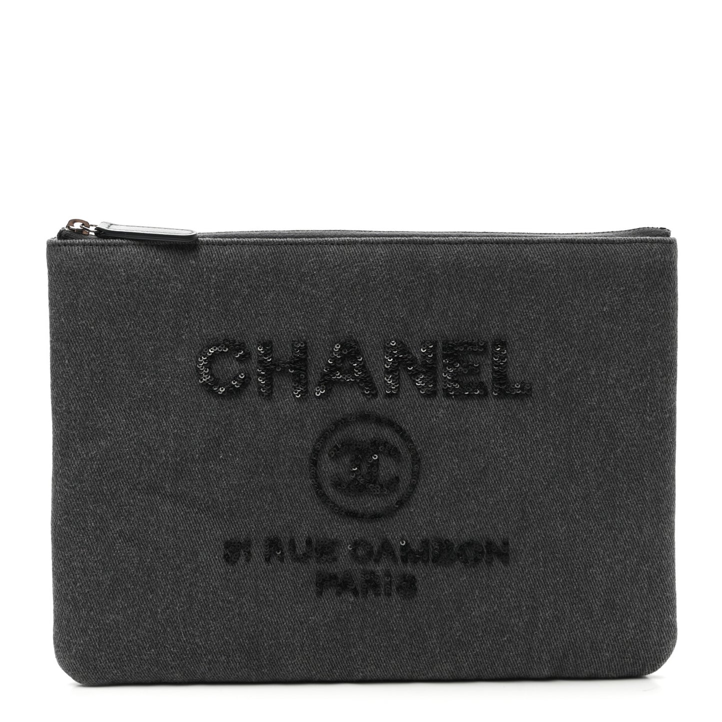 Canvas Sequins Medium Deauville Cosmetic Pouch Grey