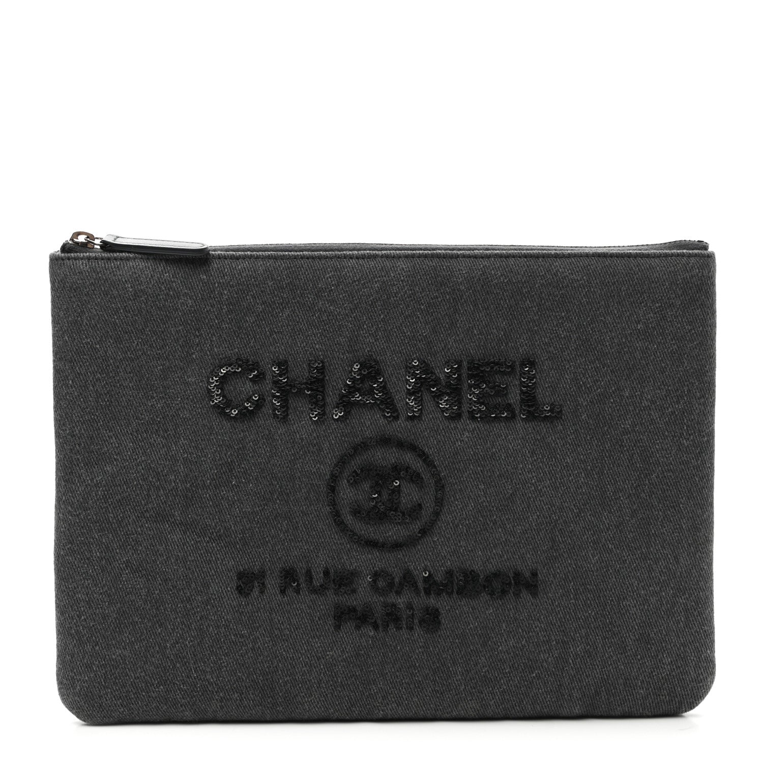 Chanel Canvas Sequins Medium Deauville Cosmetic Pouch Grey 1 of 7