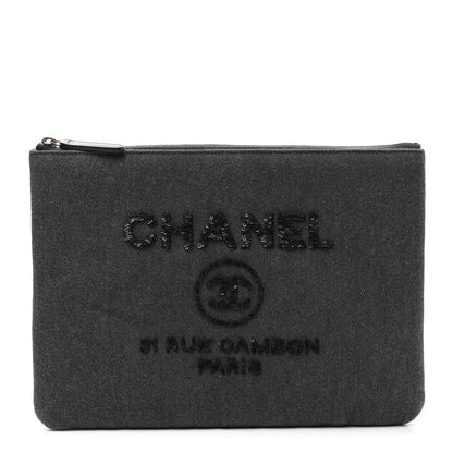 Chanel Canvas Sequins Medium Deauville Cosmetic Pouch Grey 1 of 7