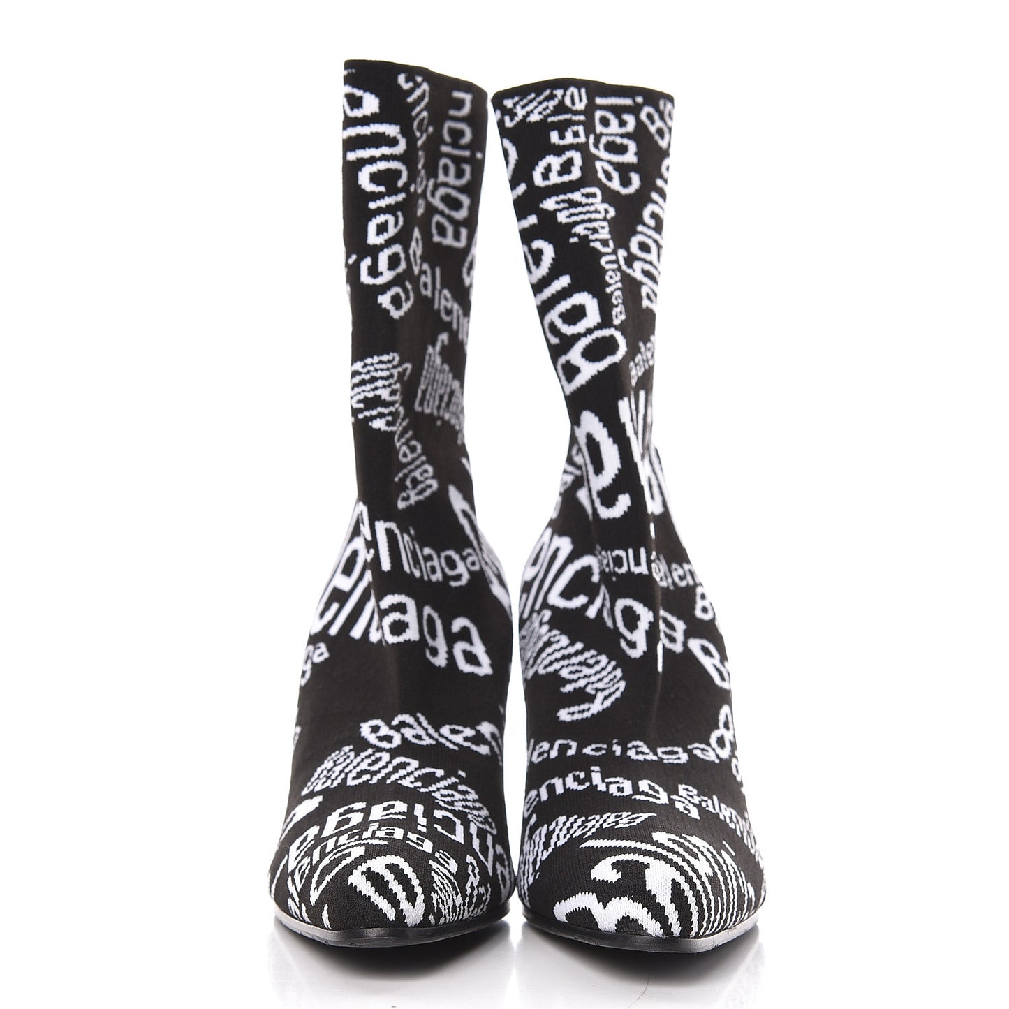 Knit Jacquard Curved Typo Booties 38.5 Black White