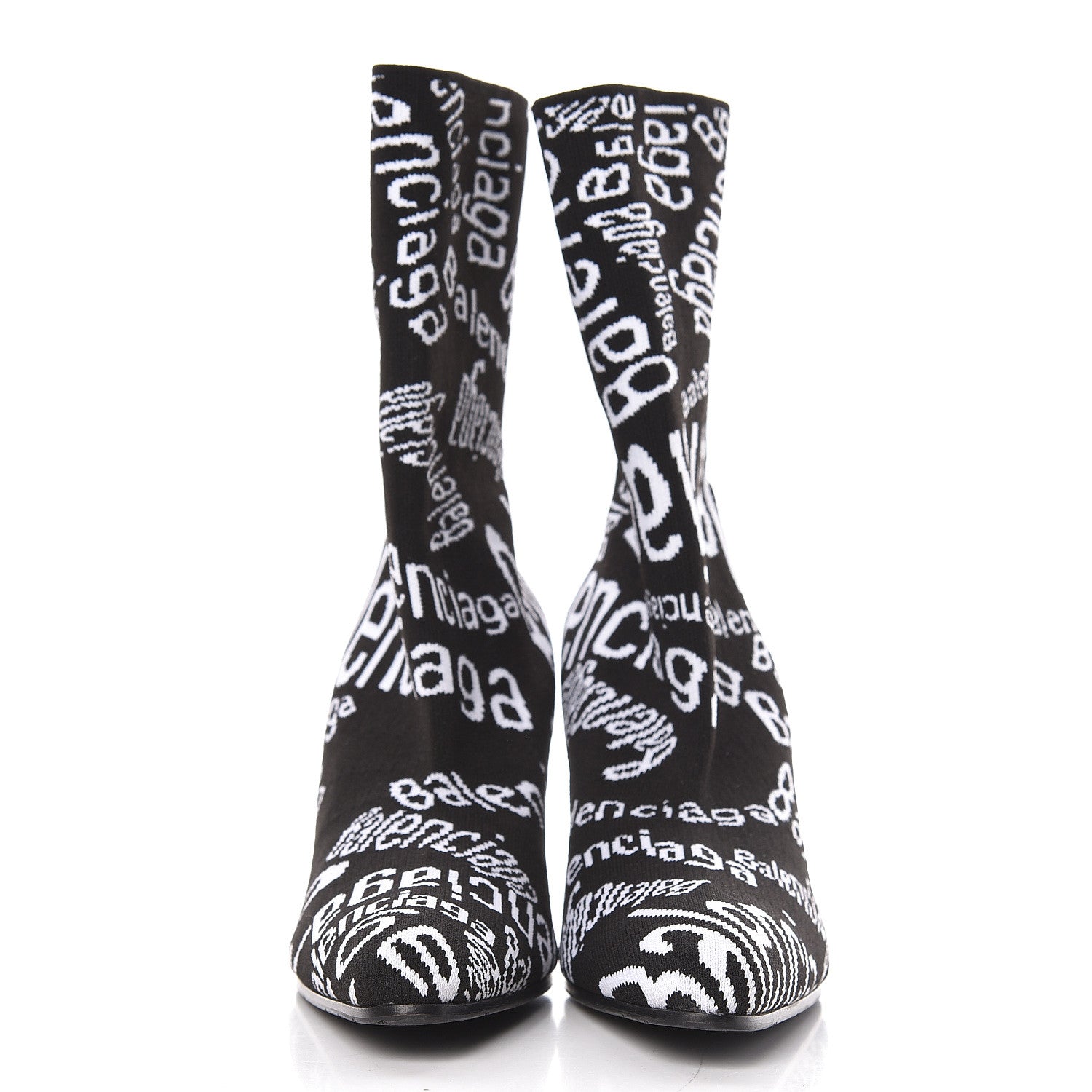 Balenciaga Knit Jacquard Curved Typo Booties 38.5 Black White 2 of 8