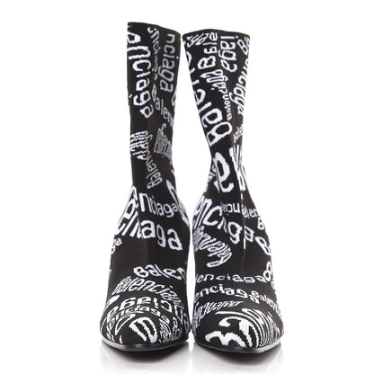 Balenciaga Knit Jacquard Curved Typo Booties 38.5 Black White 2 of 8