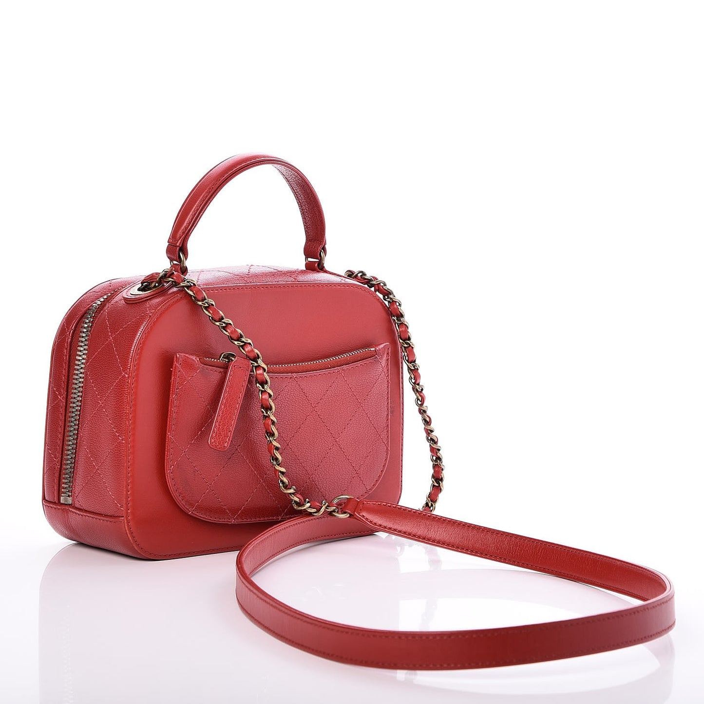 Shiny Calfskin Goatskin Quilted Small Coco Curve Vanity Red