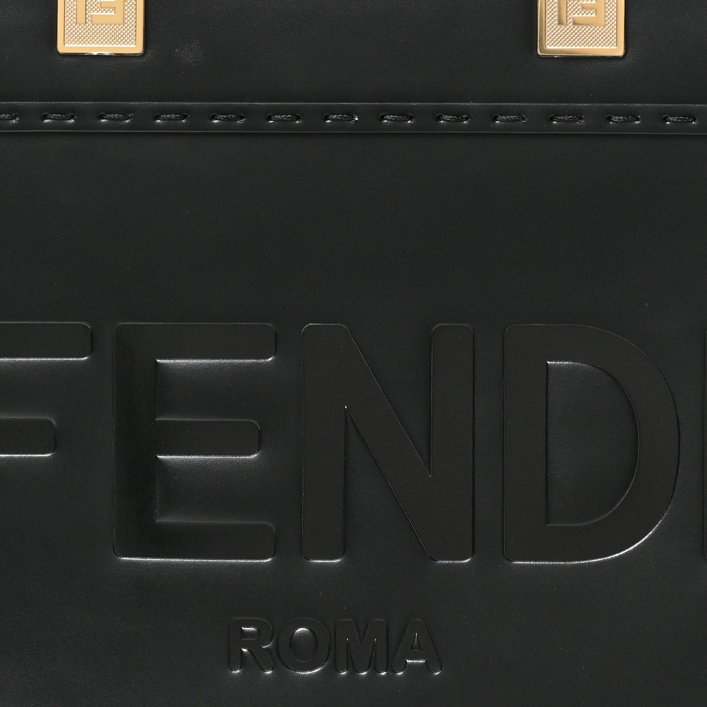 Vitello King Plexiglass Logo Embossed Small Fendi Sunshine Shopper Tote Black
