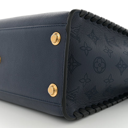 Louis Vuitton Calfskin Mahina Braided On My Side MM Navy Blue 9 of 10