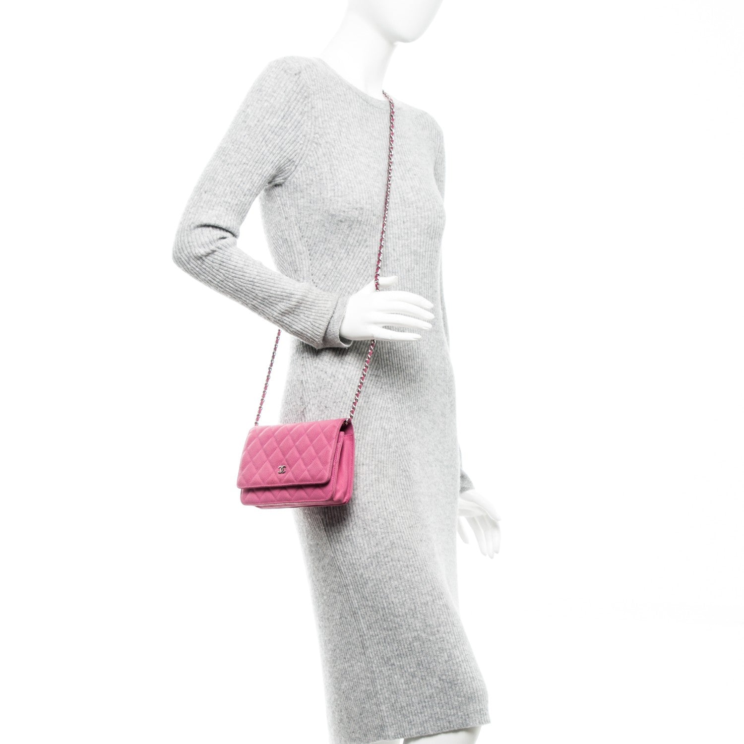 Chanel Iridescent Caviar Quilted Wallet on Chain WOC Pink 2 of 8