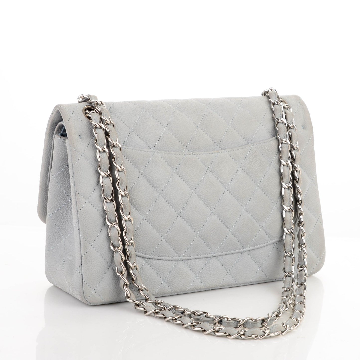 Iridescent Caviar Jumbo Double Flap Light Blue
