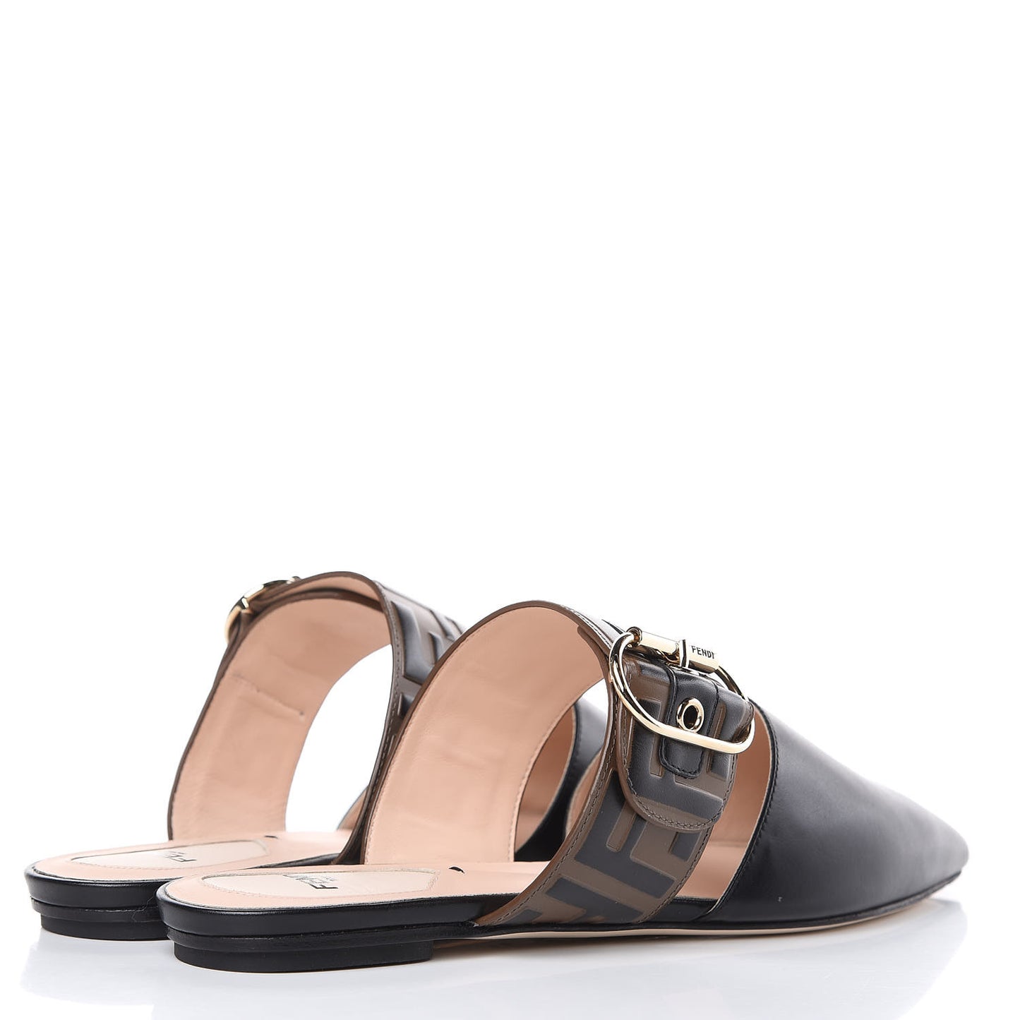 Vitello FF Embossed Buckle Flat Mules 37 Maya Black