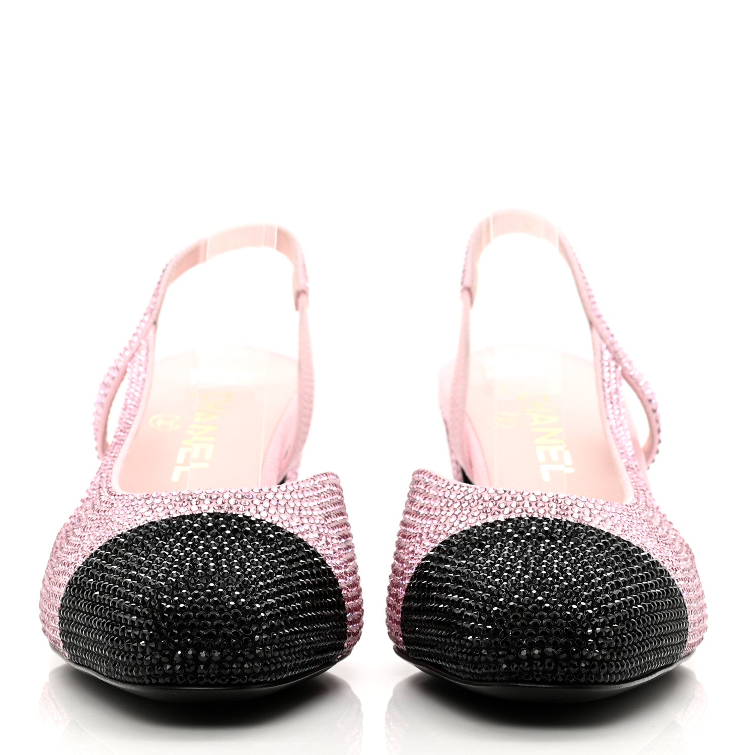Chanel Strass Cap Toe CC Slingback Pumps 39.5 Pink Black 3 of 9