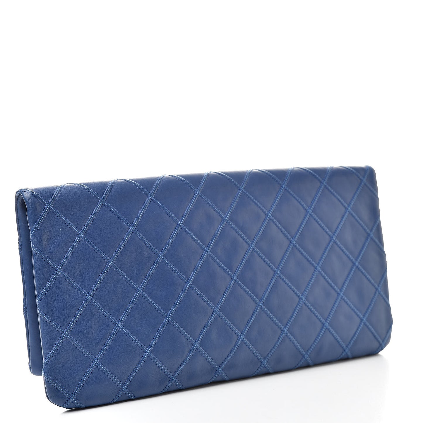 Calfskin Stitched Thin City Clutch Blue