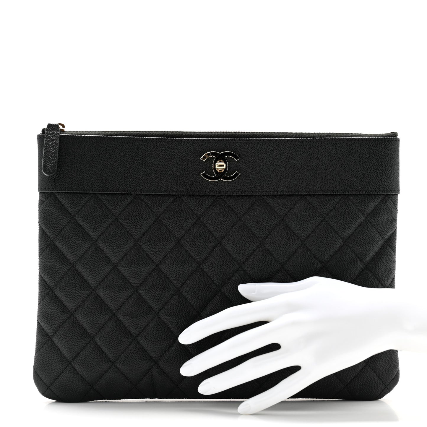 Caviar Quilted Mademoiselle Vintage Large Zip Pouch Black