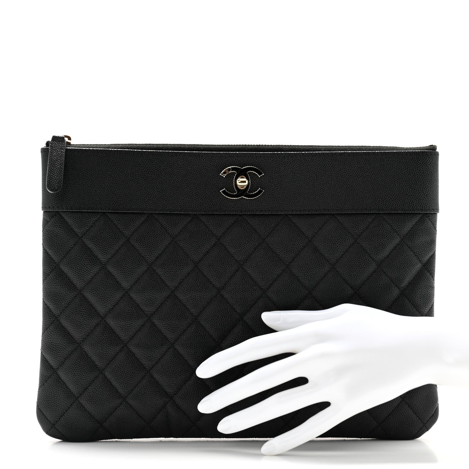 Chanel Caviar Quilted Mademoiselle Vintage Large Zip Pouch Black 2 of 9