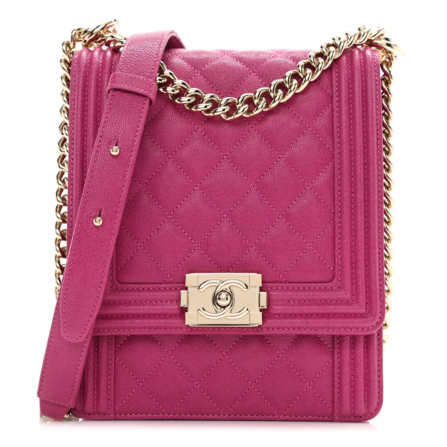 Chanel Caviar Quilted North South Boy Flap Fuchsia 1 of 8