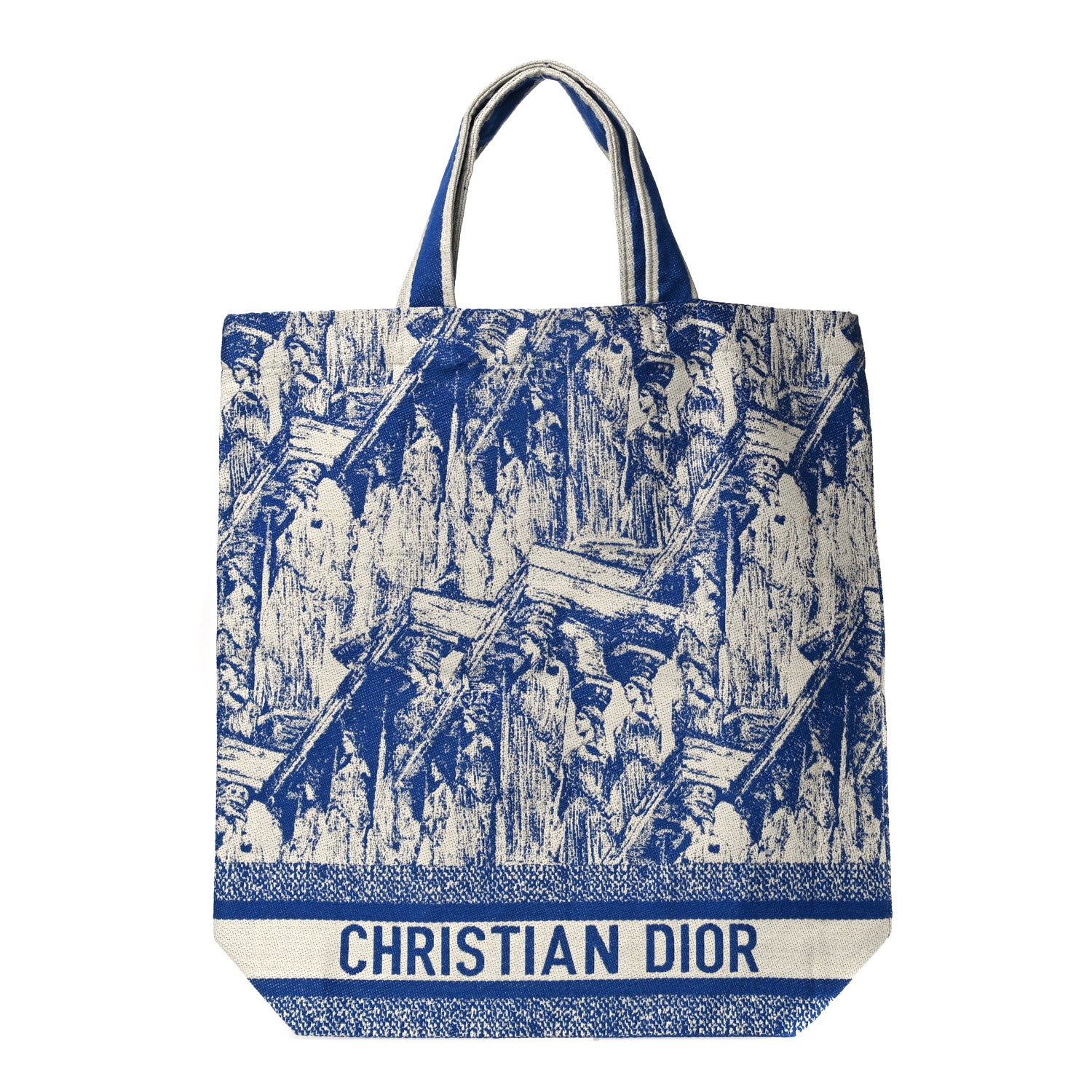 Christian Dior Canvas Print Cruise Tote Ivory Blue 1 of 11