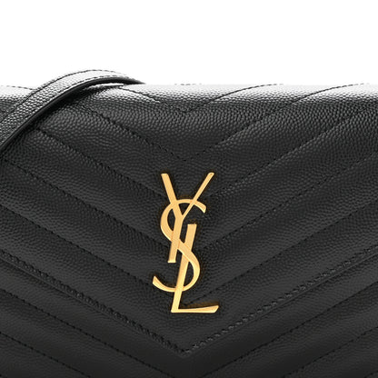 Saint Laurent Grain De Poudre Matelasse Chevron Monogram Envelope Chain Wallet Black 7 of 10