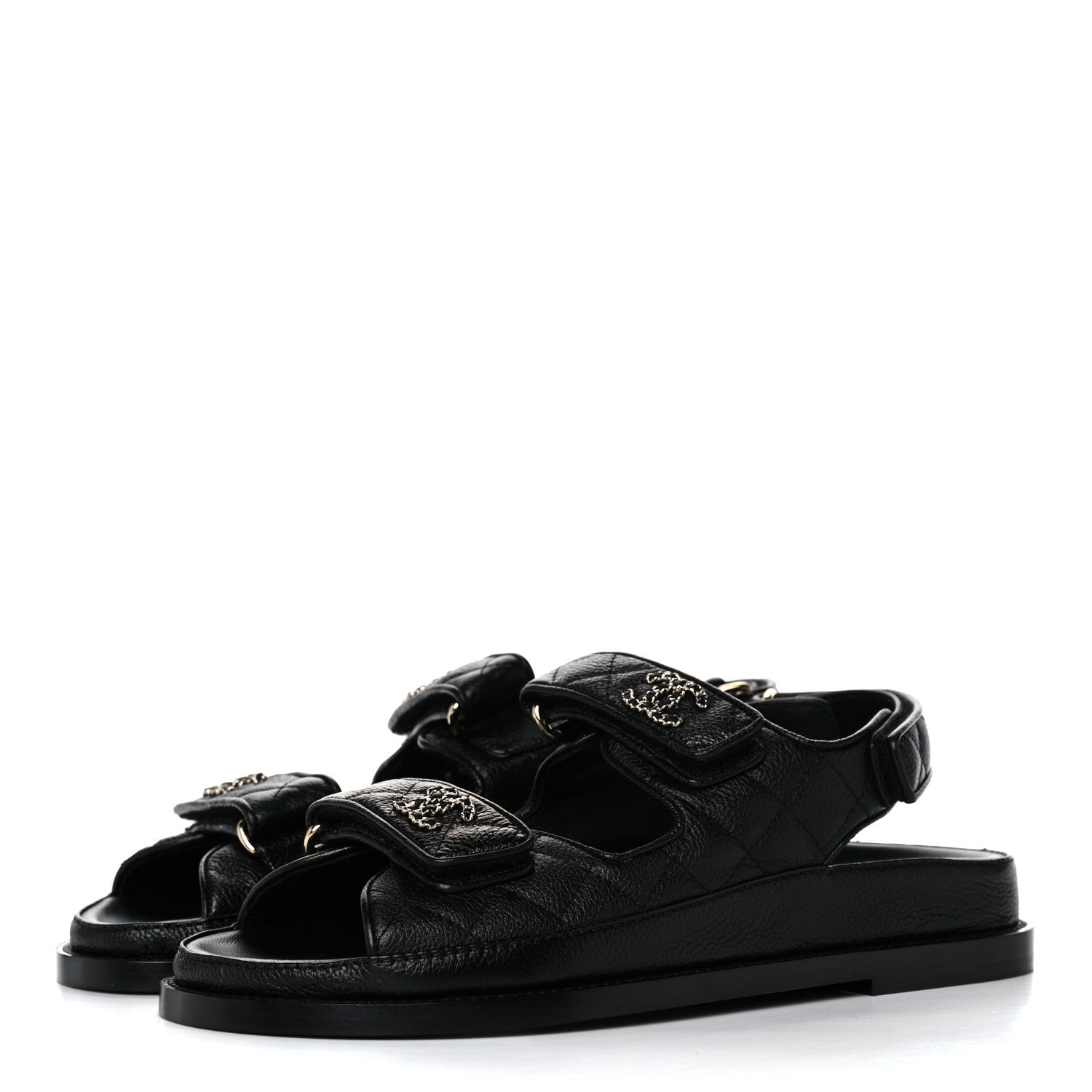 Chanel Grained Calfskin Velcro Dad Sandals 37 Black 3 of 9