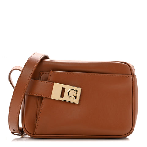 Calfskin Gancio Small Archive Camera Case Natural Brown