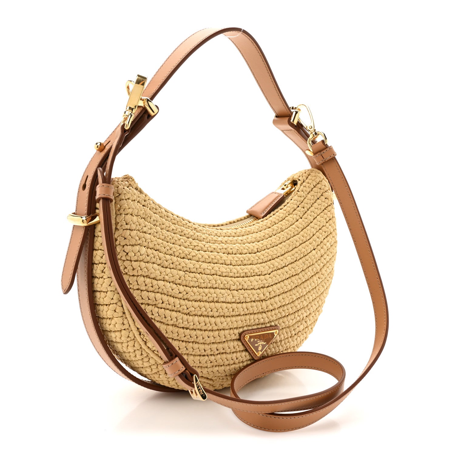 Prada Yarn Raffia Effect Crochet Arque Shoulder Bag Natural 3 of 9
