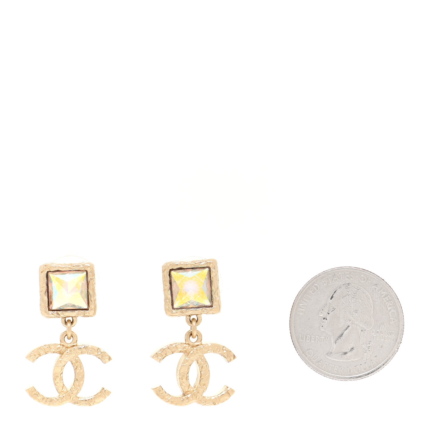 Chanel Iridescent Baguette Crystal CC Drop Earrings Gold 2 of 5