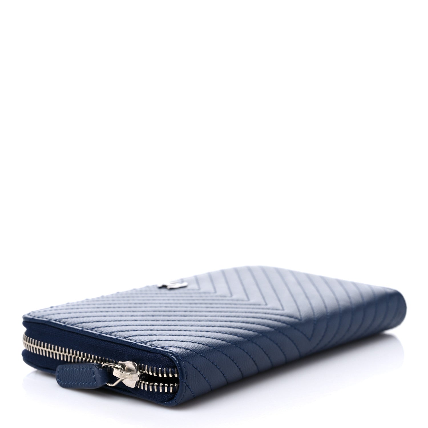 Chanel Caviar Chevron Quilted Large Gusset Zip Around Wallet Navy 4 of 13