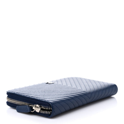 Chanel Caviar Chevron Quilted Large Gusset Zip Around Wallet Navy 4 of 13