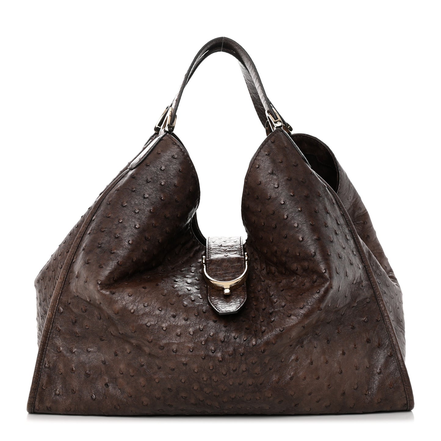 Ostrich Large Soft Stirrup Shoulder Bag Brown