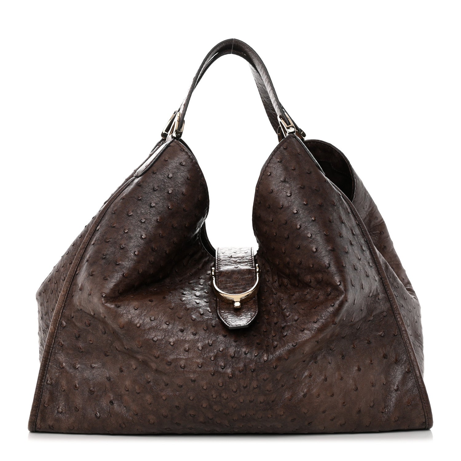Gucci Ostrich Large Soft Stirrup Shoulder Bag Brown 1 of 17