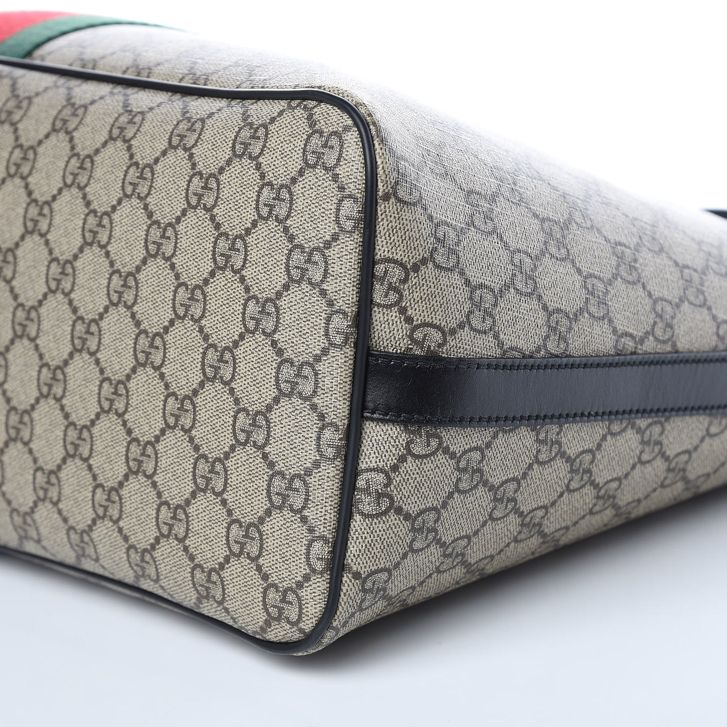 GG Supreme Monogram Web Medium Zippered Tote Beige Black