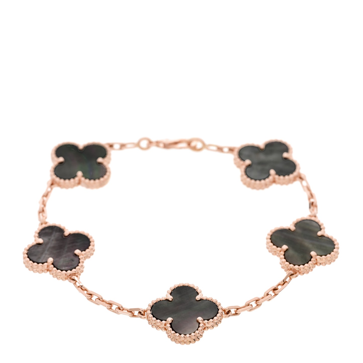 18K Rose Gold Gray Mother of Pearl 5 Motifs Vintage Alhambra Bracelet
