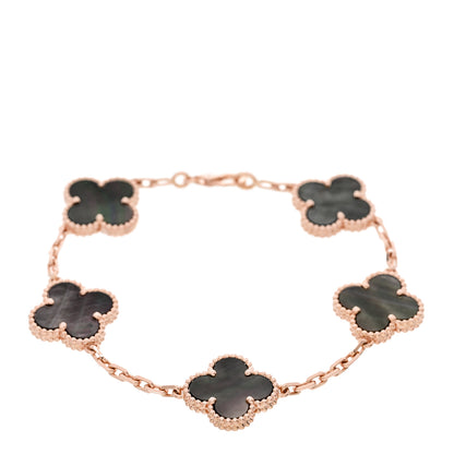 Van Cleef & Arpels 18K Rose Gold Gray Mother of Pearl 5 Motifs Vintage Alhambra Bracelet 1 of 5