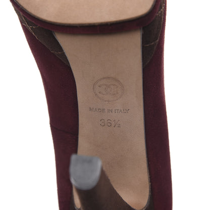 Chanel Suede Cap Toe CC Platform Pumps 36.5 Burgundy Brown 6 of 8