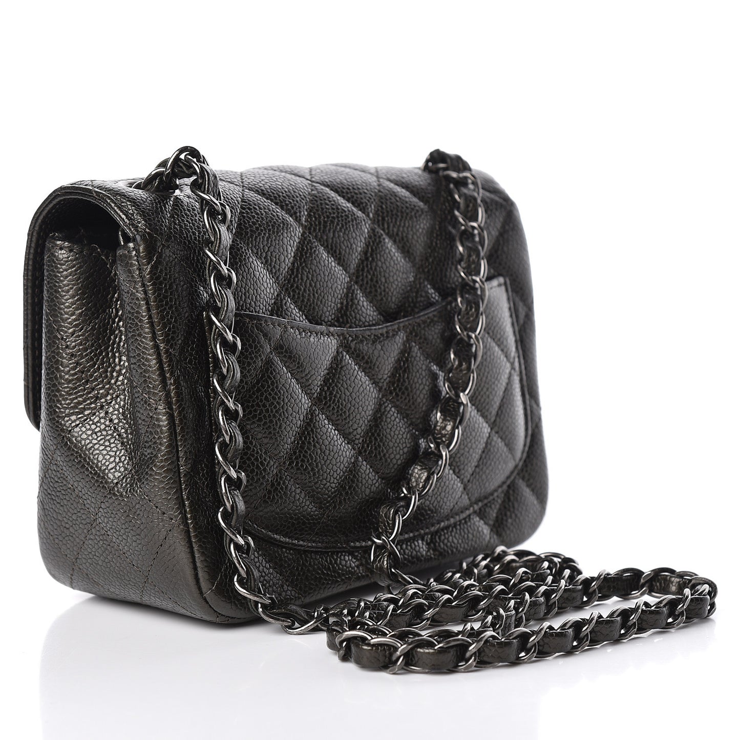 Metallic Caviar Quilted Mini Square Flap Dark Charcoal