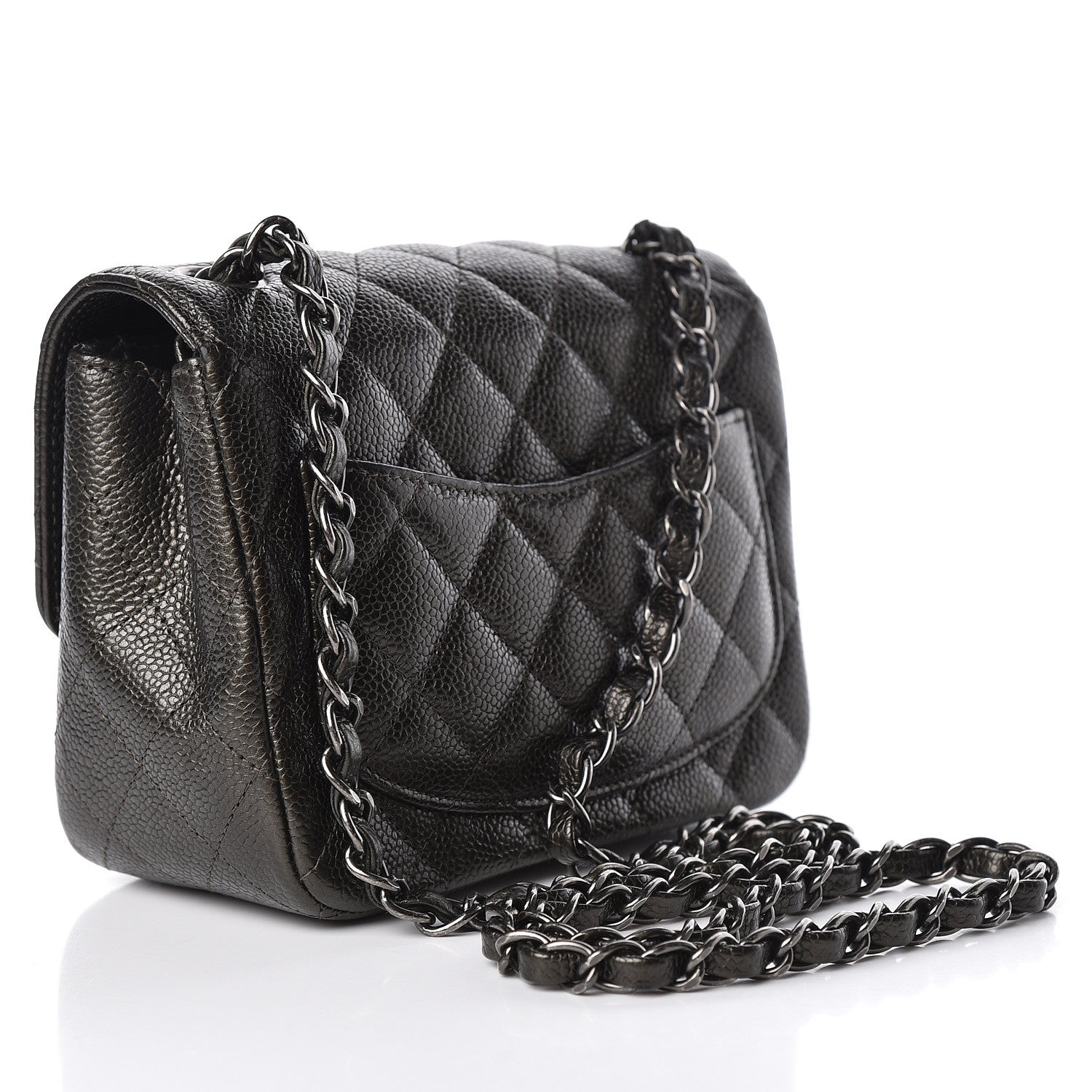 Chanel Metallic Caviar Quilted Mini Square Flap Dark Charcoal 3 of 10