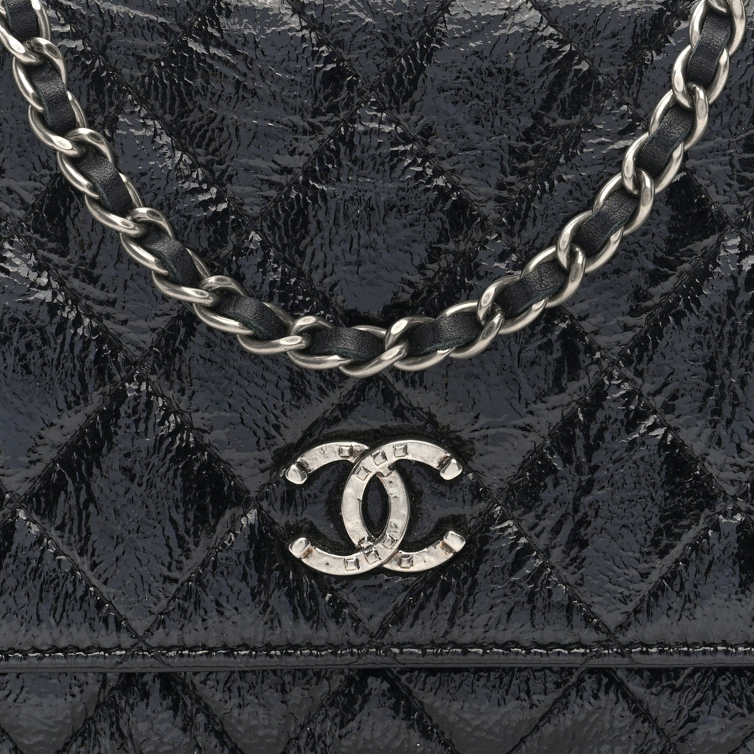 Chanel Patent Goatskin Quilted Paris Dallas Wallet On Chain WOC Black 8 of 10