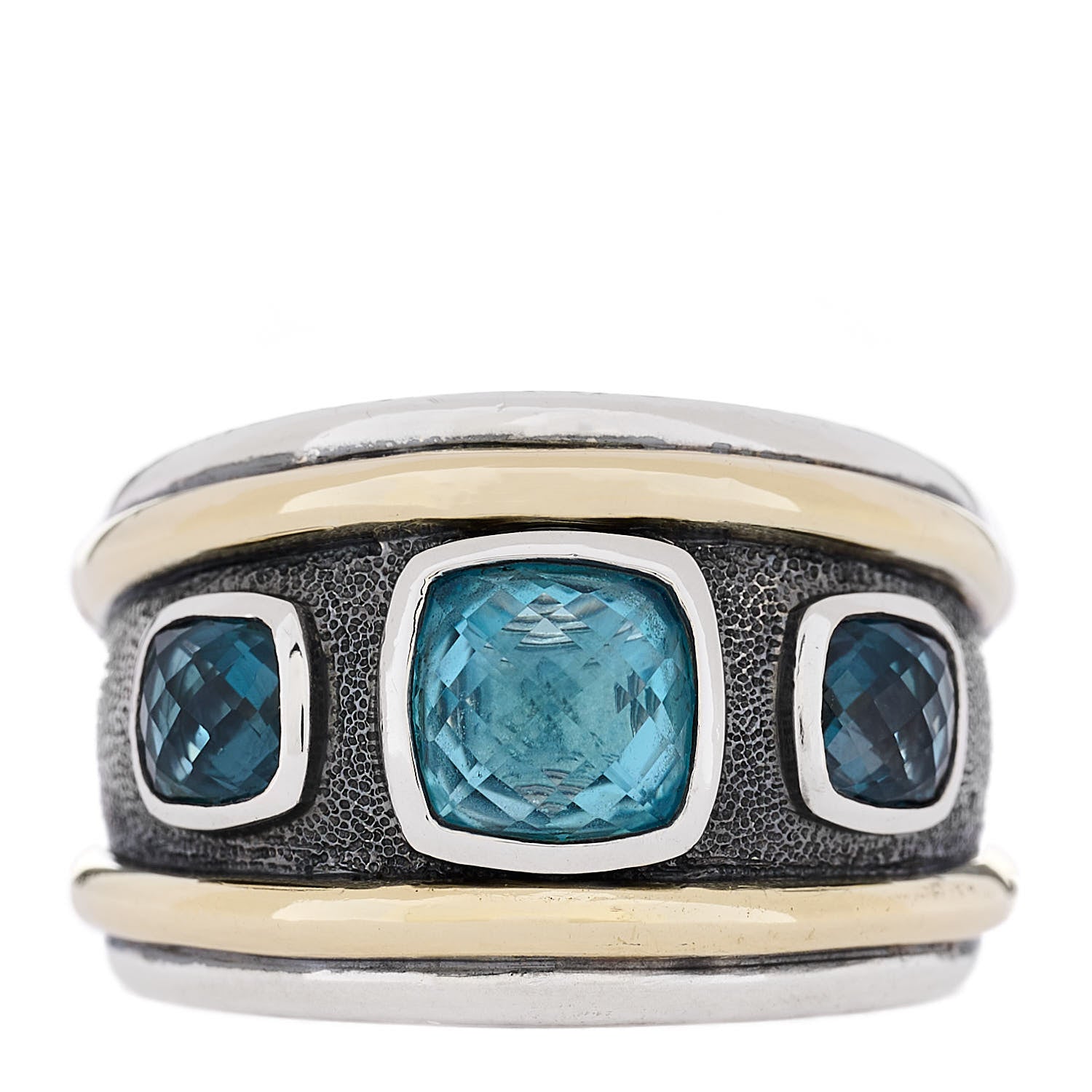 David Yurman Sterling Silver 14K Yellow Gold Blue Topaz Renaissance Ring 55 7.25 1 of 5
