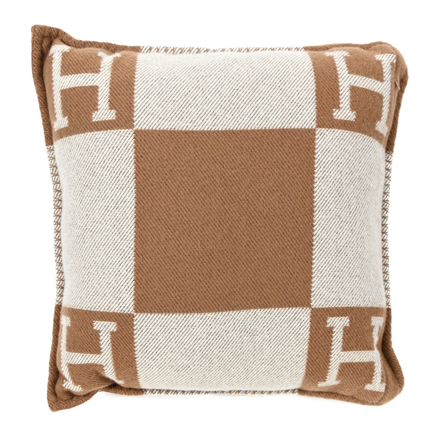 Hermes Wool Cashmere Avalon Pillow PM Ecru Camel 2 of 3