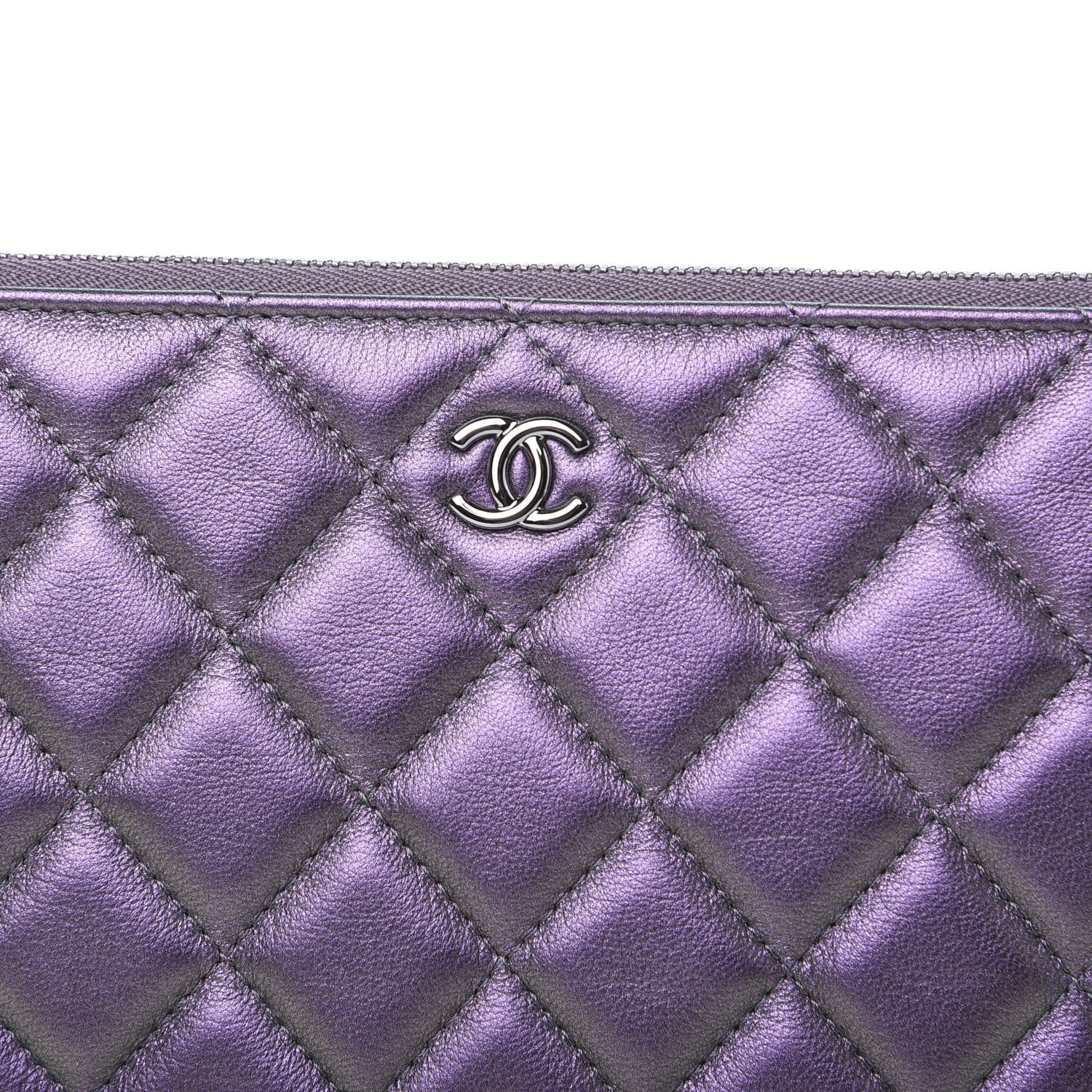 Chanel Metallic Lambskin Quilted Medium Cosmetic Case Purple 7 of 7