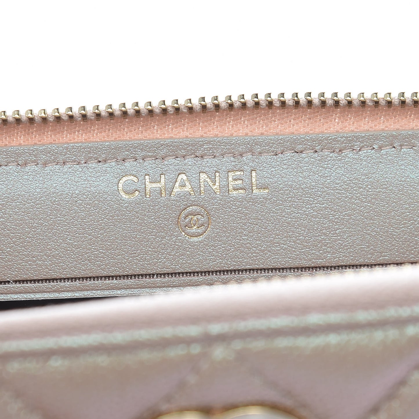 Iridescent Caviar Quilted Medium Zip Around Wallet Beige