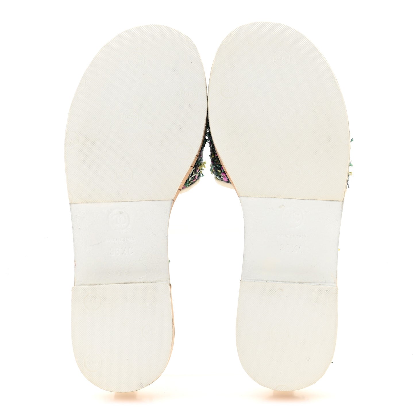 Tweed Cork CC Chain Mule Sandal 36.5 Green Multicolor