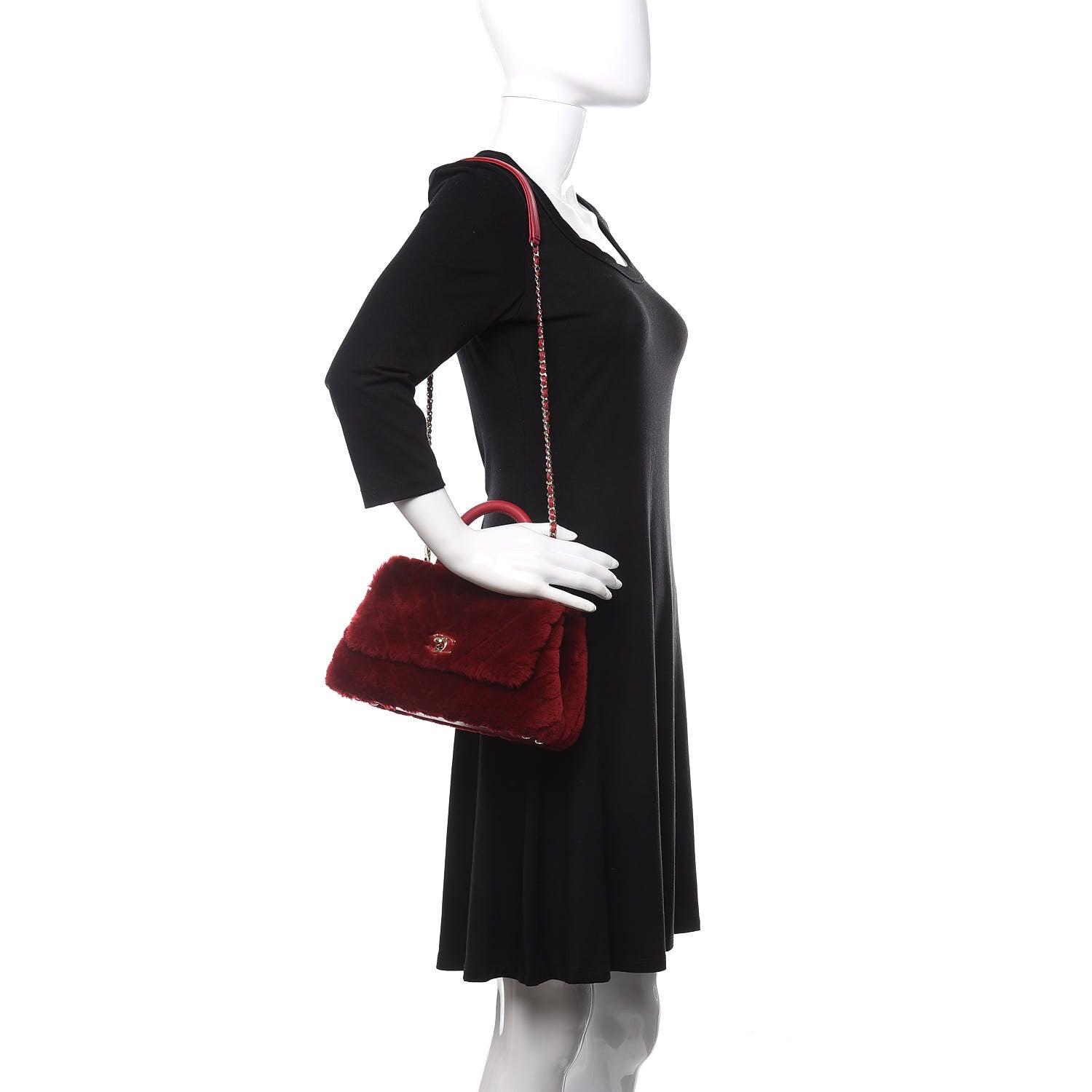 Chanel Shearling Lambskin Coco Handle Flap Dark Red 2 of 10