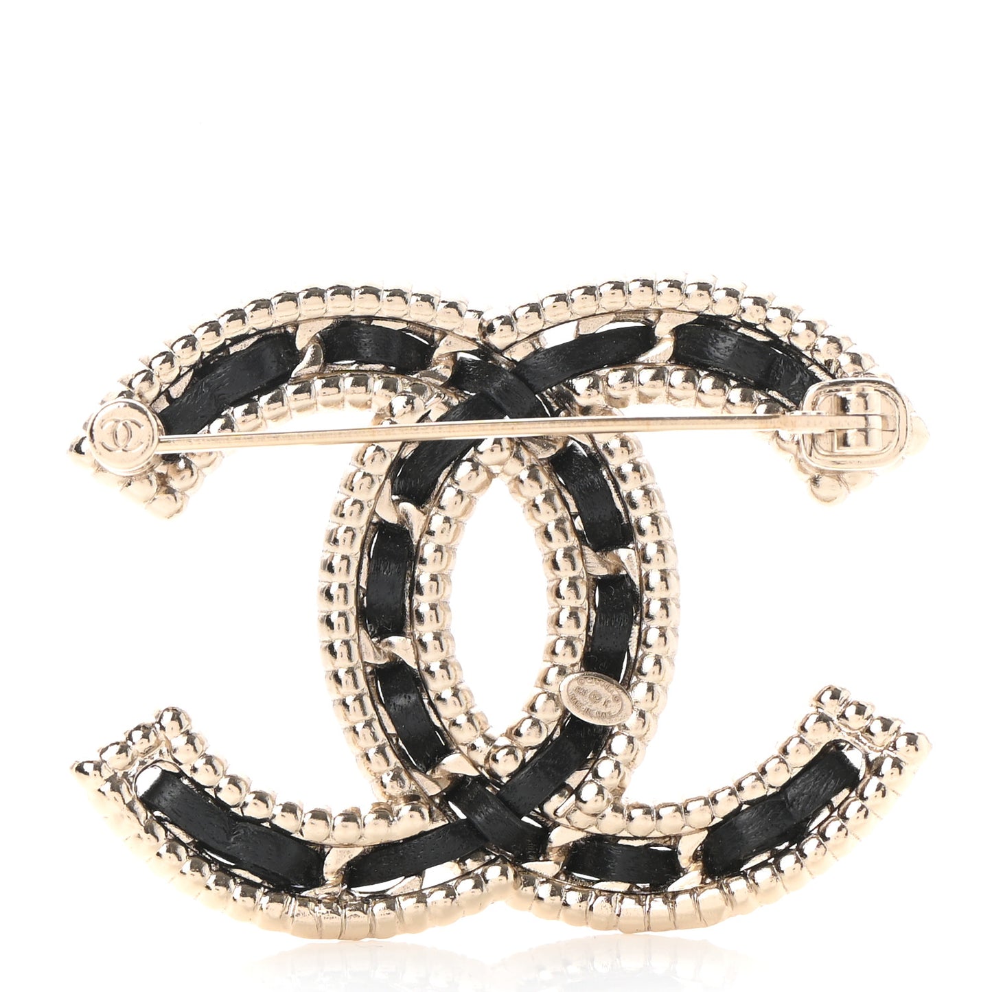 Lambskin Crystal CC Chain Brooch Black Gold