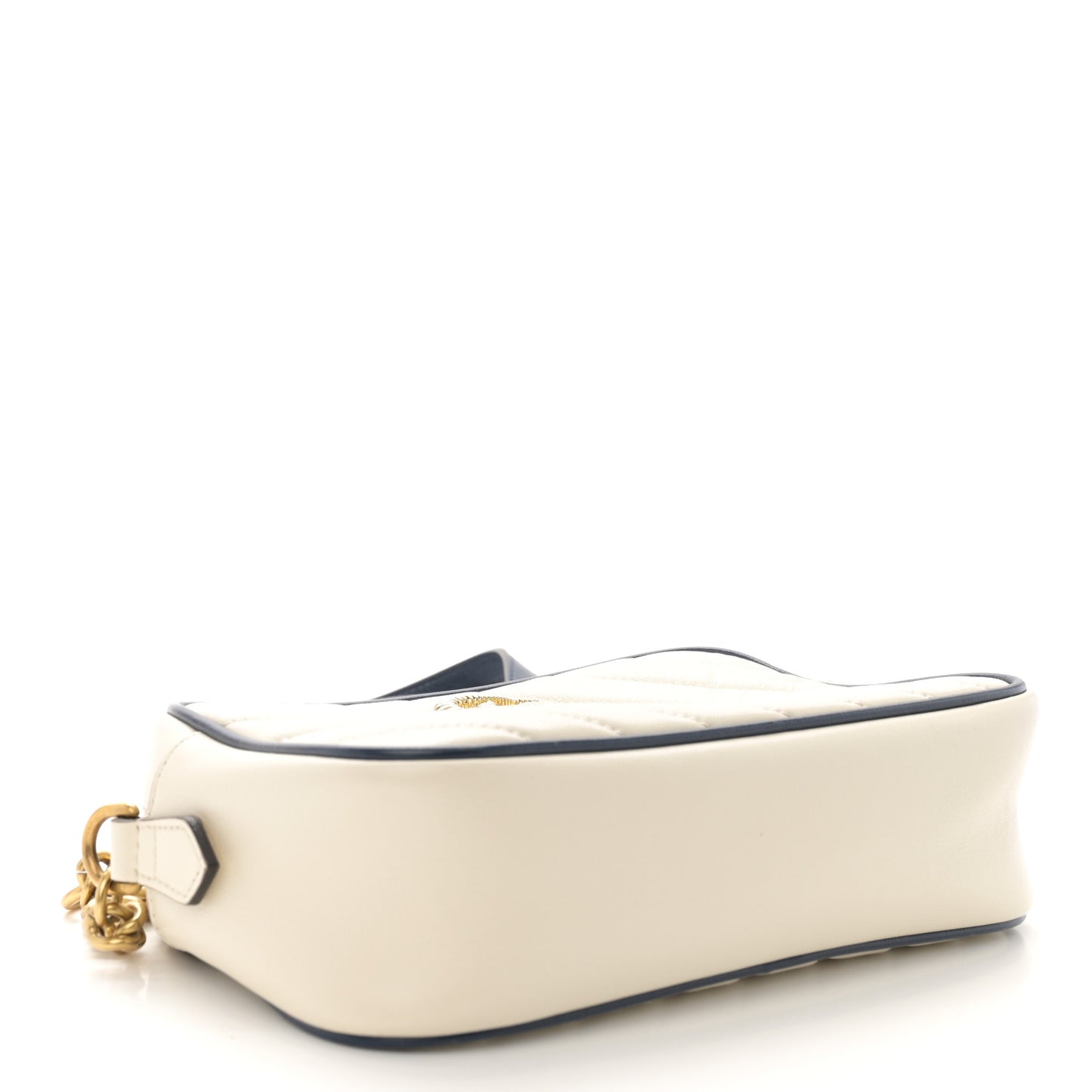 Vintage Effect Calfskin Matelasse Diagonal Small Torchon GG Marmont Chain Shoulder Bag Mystic White Blue Agata
