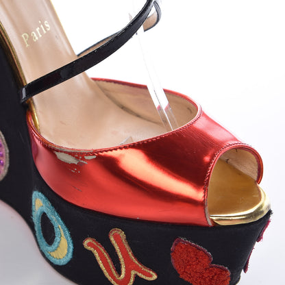 Christian Louboutin Patent Loubi Zeppa 140 Wedges 38.5 Black Red 18 of 20