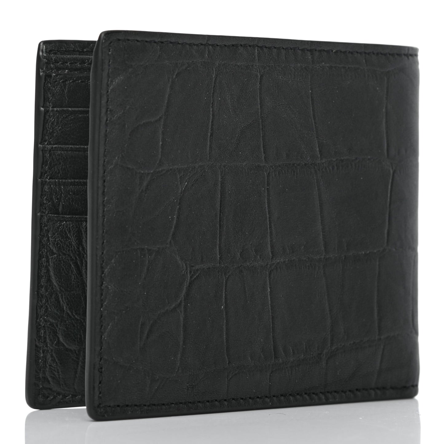 Calfskin Crocodile Embossed Monogram Bifold Wallet Black